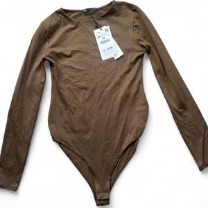 Zara Women's Brown Long Sleeve Bodysuit